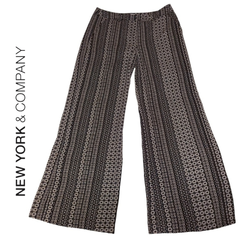 New York & Company Wide-Leg Palazzo Pants - Size 12 - Black & White Print